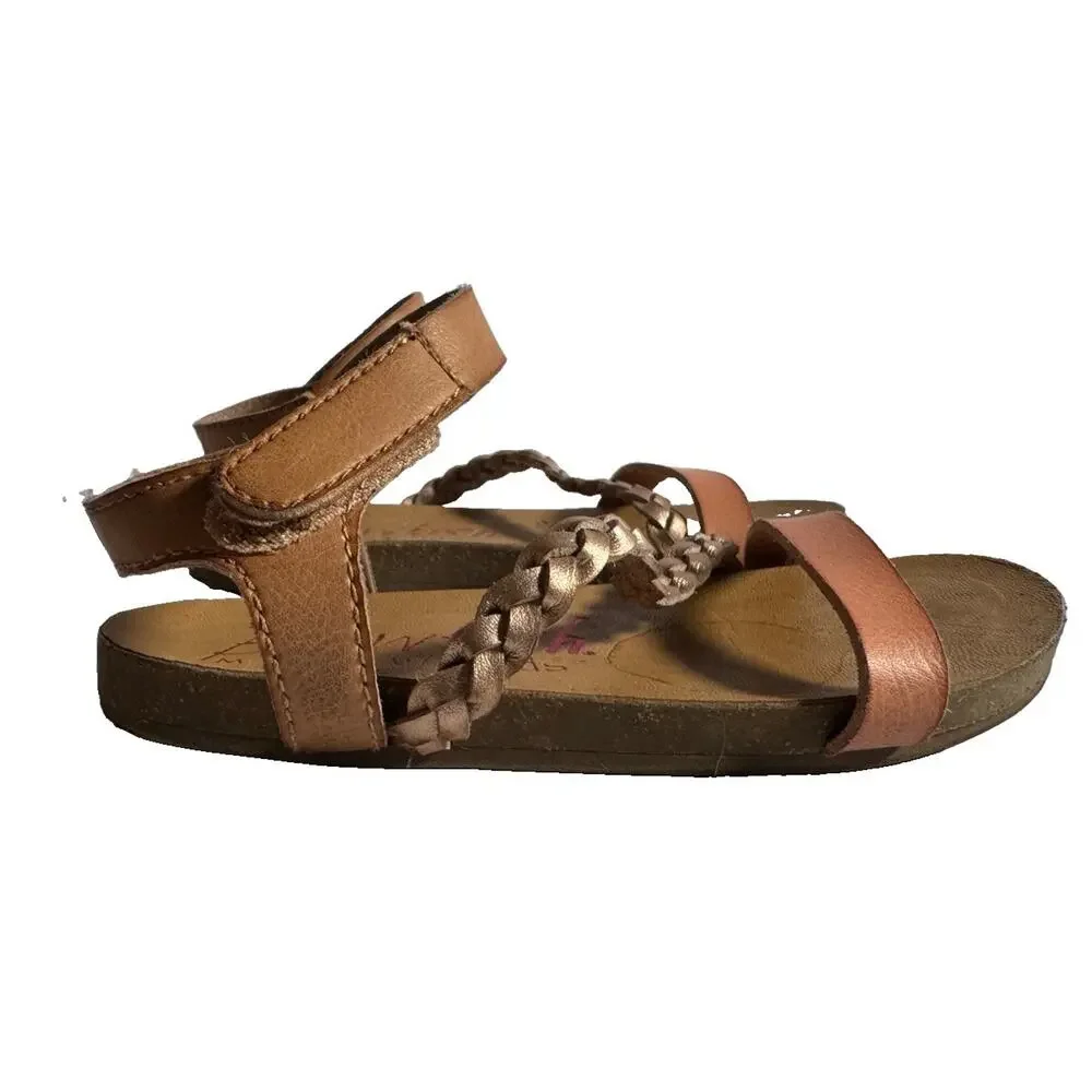 Blowfish Malibu Girls Size 10 Strappy Sandals Tan Coral Gold Braided